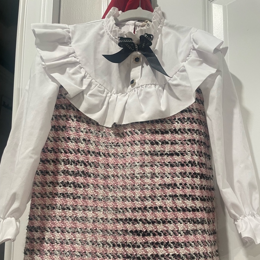 River Island Pink and Black Ruffle Blouse